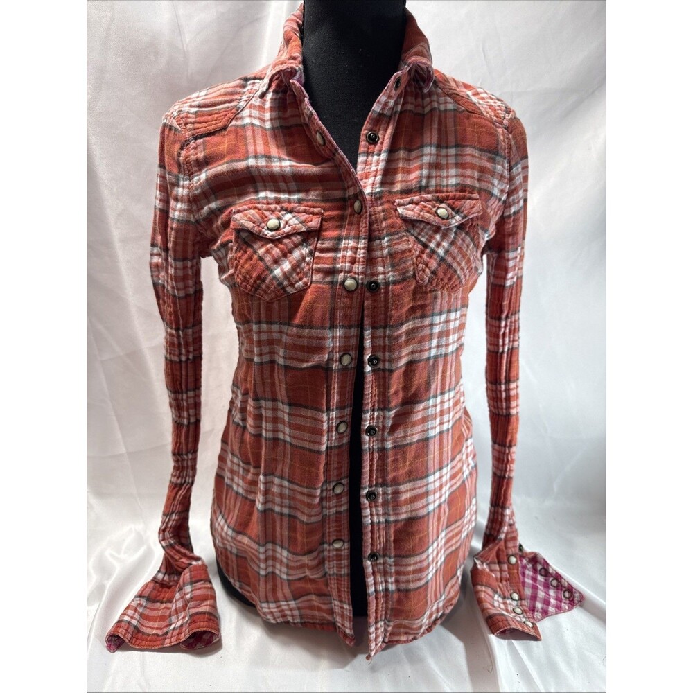 American Eagle Outfitters Women's Size 2 Plaid Shirt Pearlized Snaps